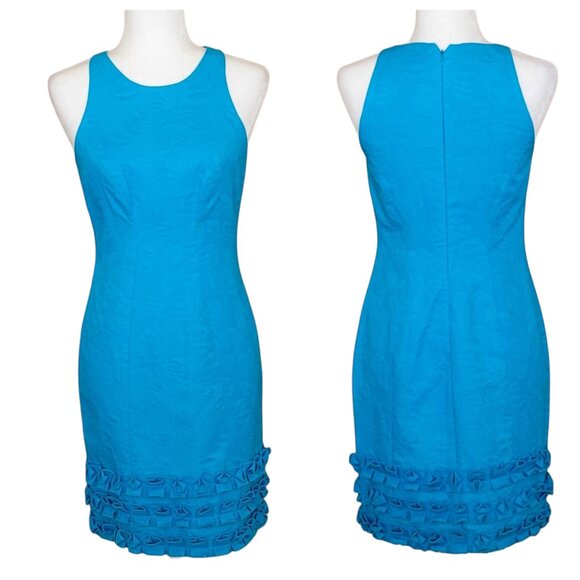 Muse Carribean Blue Structured Sleeveless Dress with Ruffle Hem NEW NWT Small - Picture 3 of 11